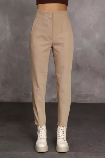 المرأة البيج الجمل عالية الخصر السراويل مع المشابك المفاجئة