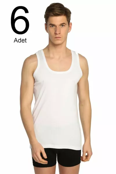 Men's White 6 Pack Ribbed Classic Tank Top 