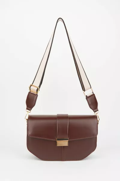 المرأة المر البني تصميم فو الجلود 5 مقصورات من جلد الغزال اصطف مخطط العمود حزام اليد الذراع وحقيبة الكتف