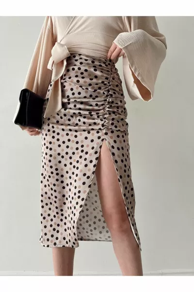 Polka Dot Mink Skirt Satin