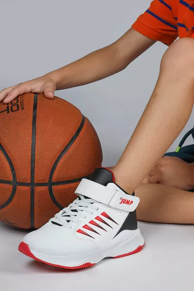  Weiß - Rot Unisex Kinder Basketball Sneakers