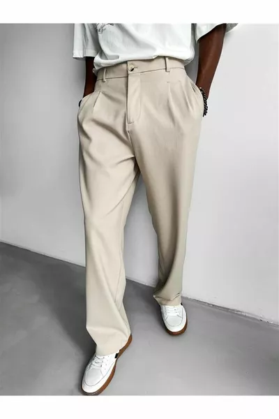 Heren Baggy Fit Fabric Broek Beige