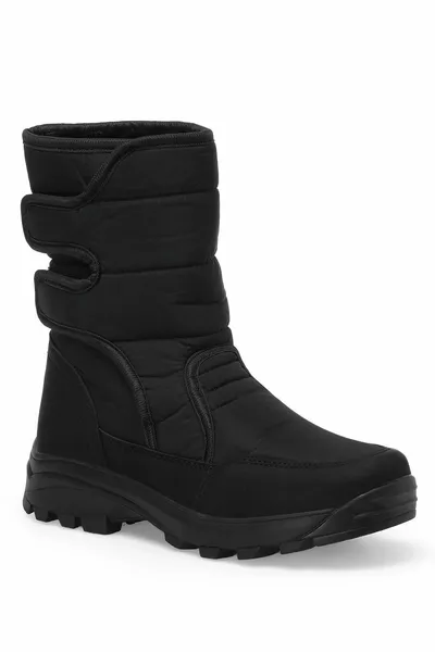 الشتاء الرجال الفراء أحذية الثلج الحرارية الشتاء عدم الانزلاق الوحيد أحذية في الهواء الطلق أسود