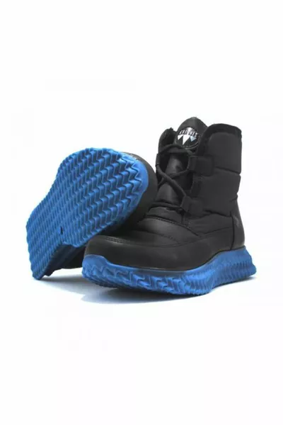 Men's Black Blue Sole Snow Boots Lace-Up