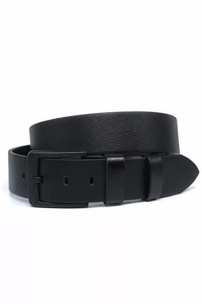 2-Piece Black - Black Buffalo Leather Men's Denim Belt 4.5 cm