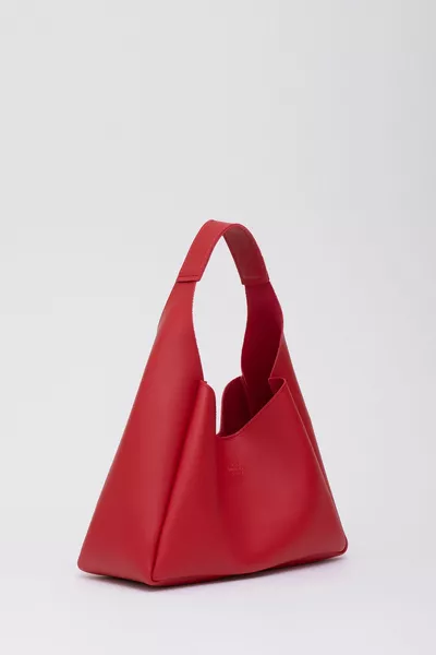 Rote  Make-up-Tasche aus Kunstleder mit Reißverschluss und Druckknopfverschluss Hand- und Umhängetasche E: U: G: