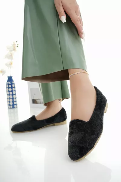 Zwarte wol Winter Ballerina's voor thuis en buiten voor dames