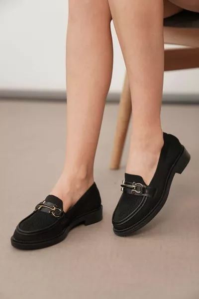 Feles Buckle Detailed Knitwear Loafer Women's Ballet Flats BLACK