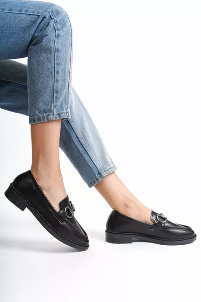 Women's Thick Short Sole Black Loafer (COLLEGE) Loafers