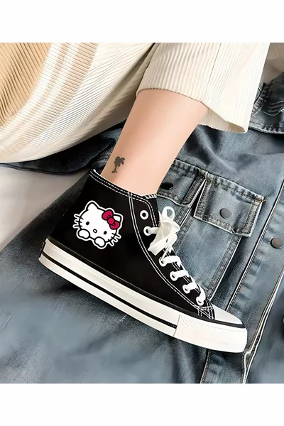 Hello Kitty Черные парусиновые туфли с принтом