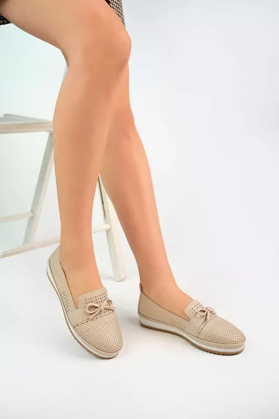 Suola Imbottita Laser Crema Pelle Scarpe Da Donna