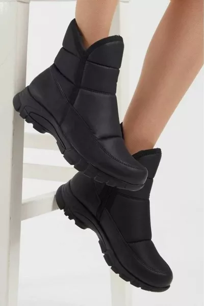 Дамски черни предни ципове Ежедневна кройка Водоустойчиви ботуши за сняг