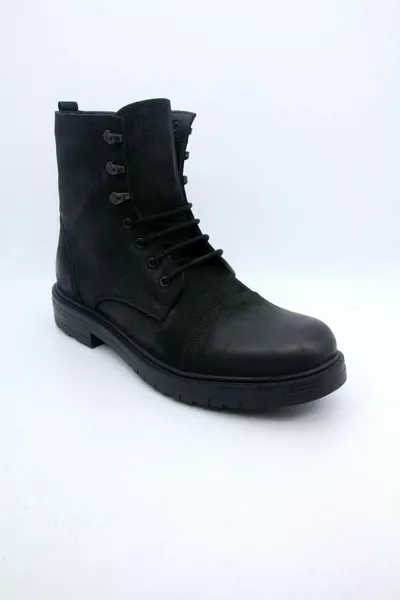 P.cardin  Bottes postales homme en cuir nubuck véritable noir