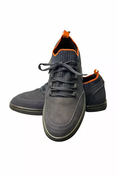 Sneakers da trekking stringate in vera pelle scamosciata blu navy