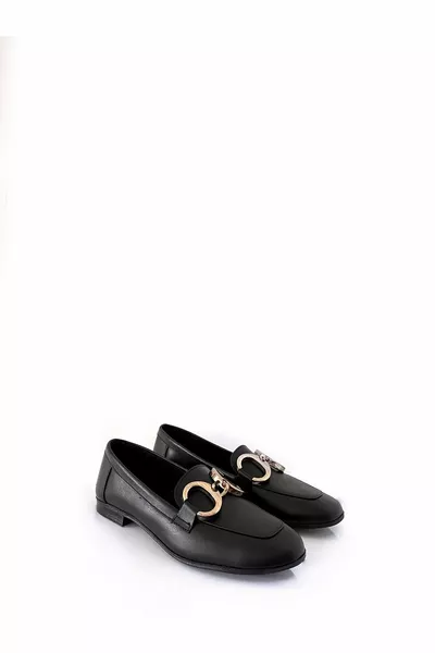 Bucklet Women's Loafer with Real Leather Black Buckle