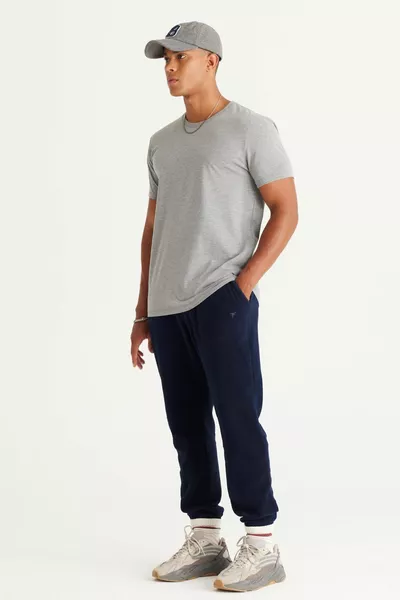 Men's Dark Gray Cotton Slim Fit Slim Fit Crew Neck Basic T-Shirt