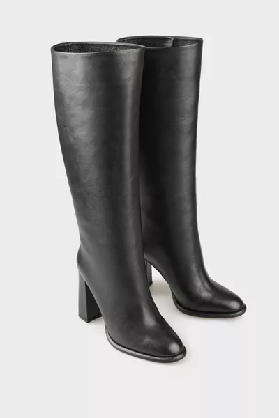Black Leather Women's Heeled Boots