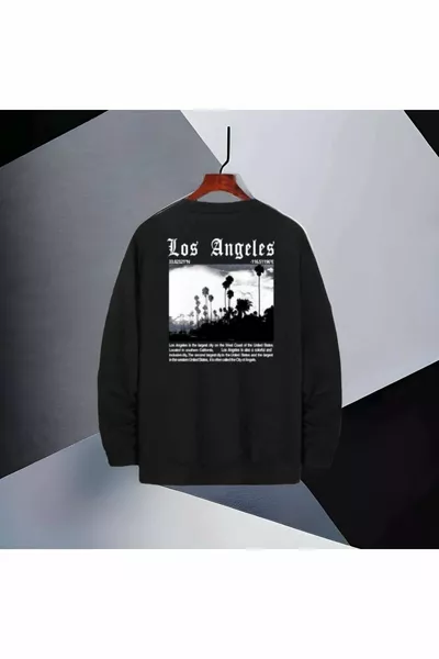 Sweat-shirt unisexe noir Sweat-shirt oversize imprimé Los Angeles