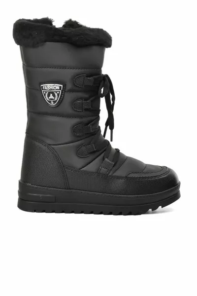 Bottes de neige imperméables en fourrure noire pour femmes