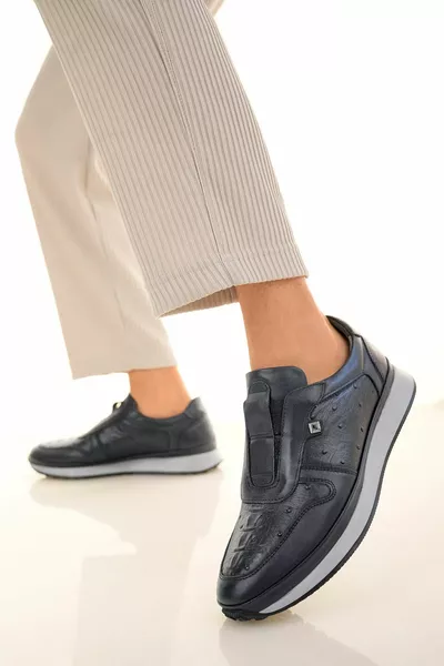 جلد طبيعي أزرق كحلي أحذية جلدية للرجال 