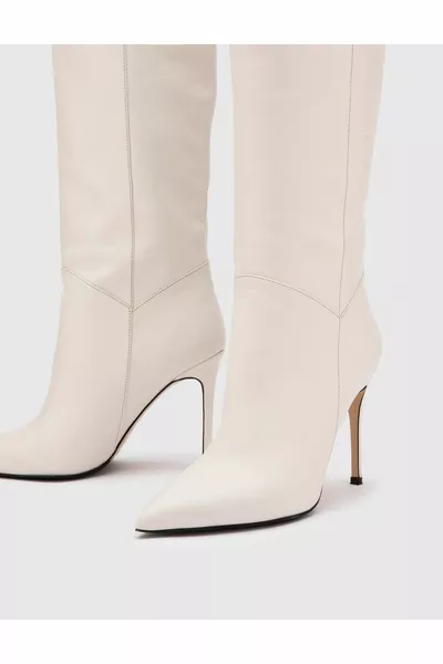 Flin Bottes à talons beiges pour femmes en cuir véritable