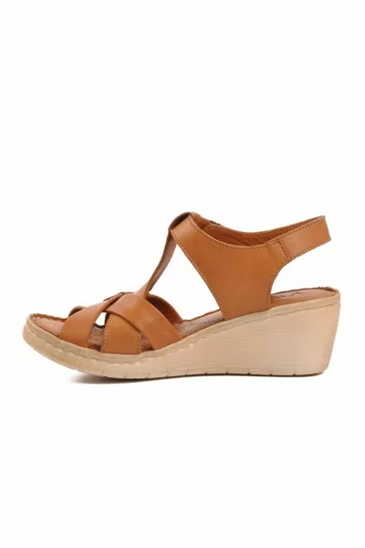 Tan van binnen en van buiten echt lederen sandalen met gewatteerde zool voor dames