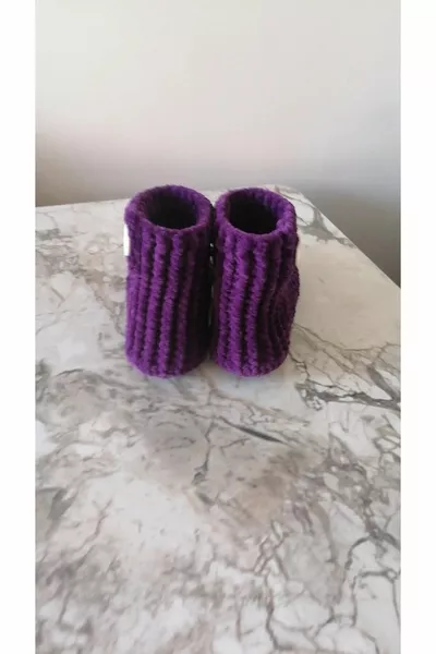Вязаная вручную бархатная веревка Фиолетовая пуговица Детализированные домашние сапоги Panduf