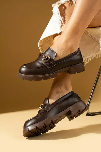 Women's Brown Cream Loafer Loafers Casual Casual Sole Shoes with Casual Buckle