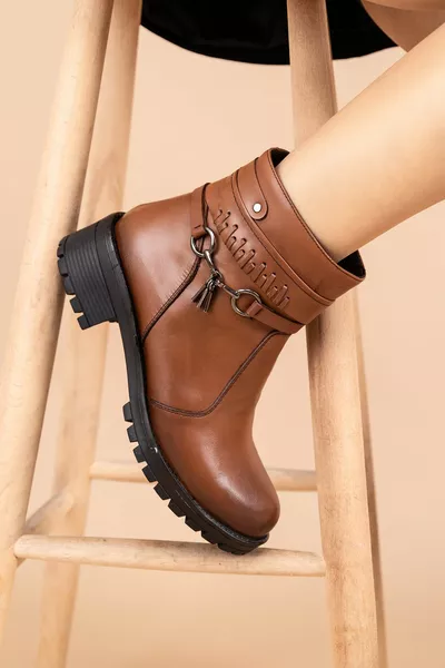 Dever Damen Echtleder Stiefel mit kurzem Absatz Tan