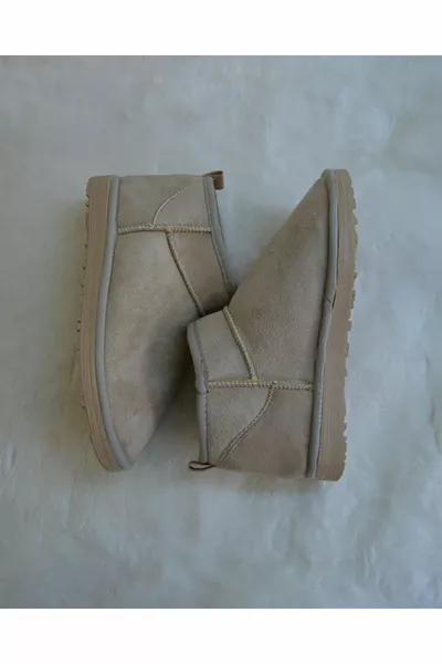 Damen Beige Ultra Mini Wildleder Stiefel Innenpelz Winterstiefel & Stiefel