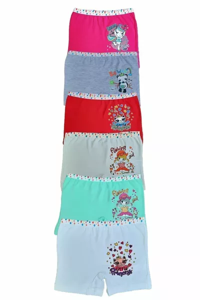 Girls' Colorful Lycra Cotton Boxer Panties 6pcs