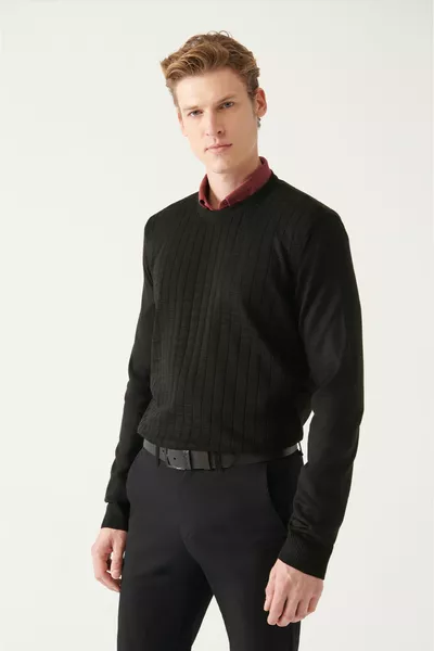 رجالي أسود رقبة عنق أمامية محبوكة سترة 