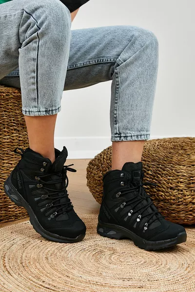 Унисекс Черные Треккинговые Ботинки 