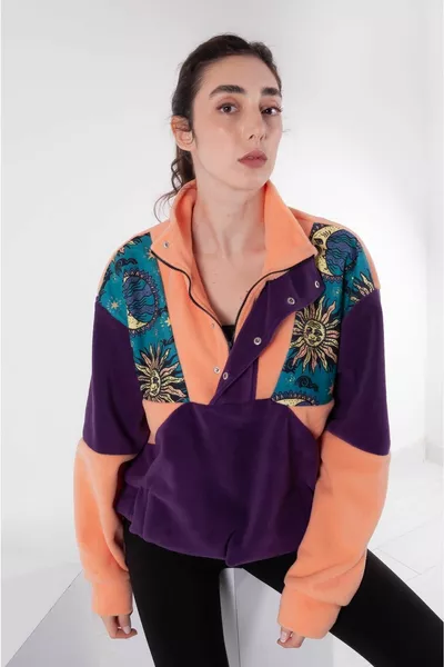 Жени Мъже Сьомга Лилаво Полу Цип Руно