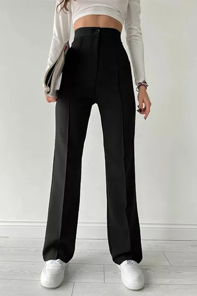 Schwarze Palazzo-Hose aus Kreppstoff mit hoher Taille