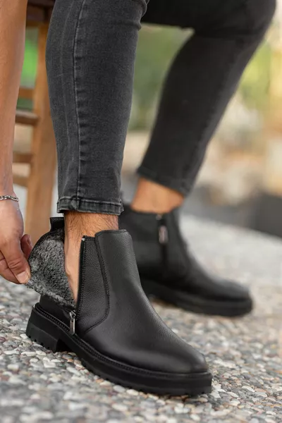 الرجال الأسود الفراء مريحة داخل الباردة وللماء مضمونة المطاط عدم الانزلاق وحيد الأحذية عارضة