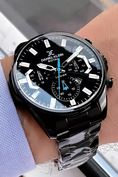 ساعة اليد الملكية للرجال 3 ATM للماء أسود اللون الصلب الفرقة سوار الحجر الطبيعي 