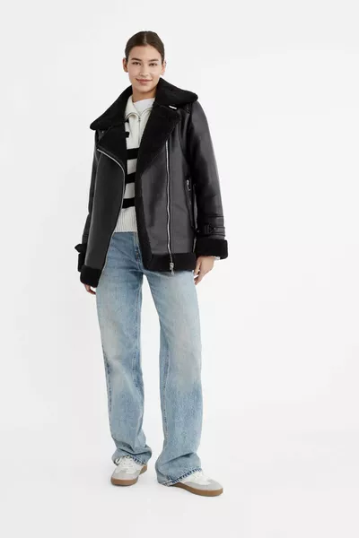 Blouson de motard en similicuir avec fausse fourrure à l’intérieur