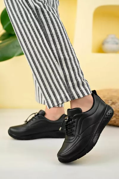 Noir Peau Stretch Femmes Élégant Casual Orthopédique Pu Cuir Antidérapant Semelle Ballerines