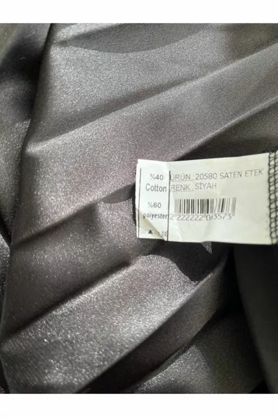 تنورة ساتان سوداء بطول منتصف الساق مطوية للنساء مع خصر مرن مخفي