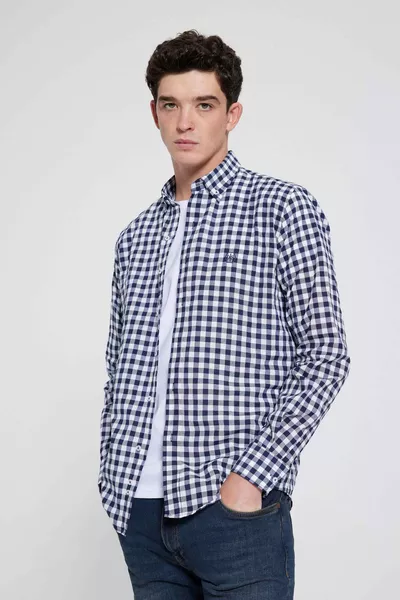 Слим фит тъмносиня риза на квадрати