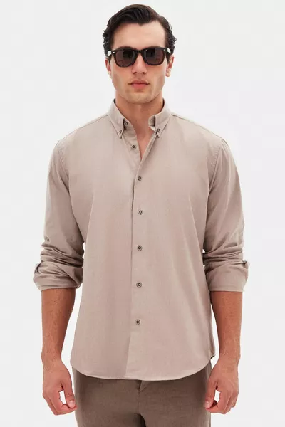 Ds Damat Regular Fit Vizon Düz Kışlık Flanel Gömlek