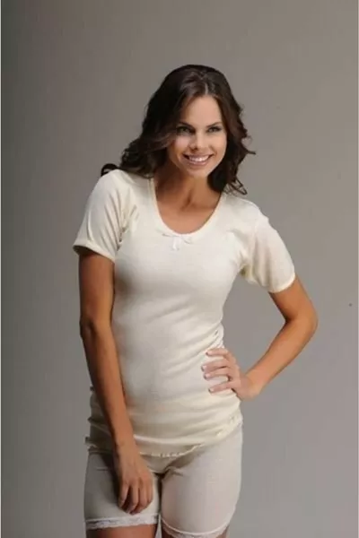 Maglietta a maniche corte da donna in lana Kaşkorse color avorio