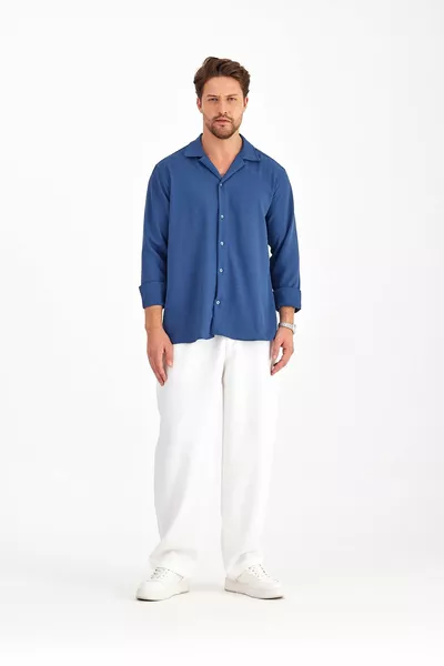 الشتاء الموسمي للرجال الأزرق الداكن الكتان Aerobin فضفاض صالح قميص رث كبير الحجم