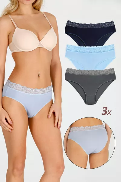 Дамски слип с дантела на талията от бамбукова тъкан, комплект от 3 броя 