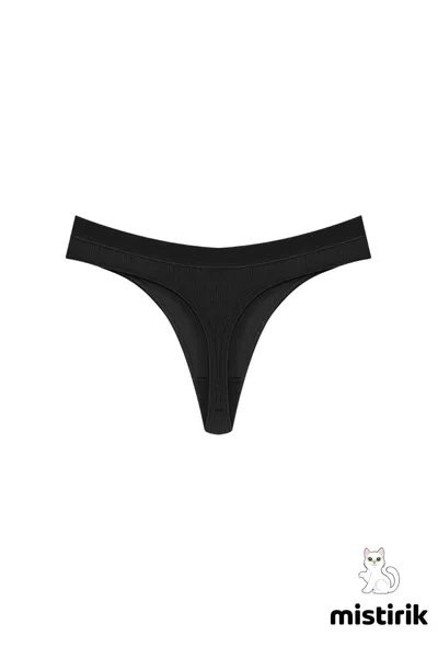 Paulo Ribbed Thong Slip Panties Black Color, No Visible Panty Lines