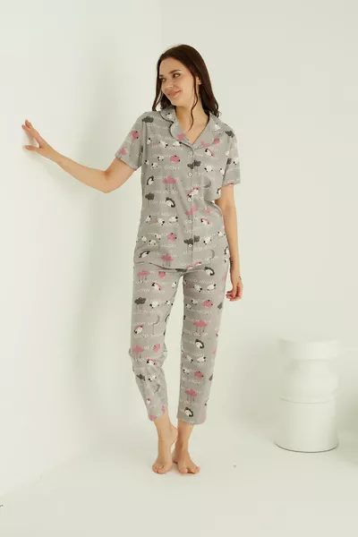 طقم بيجامة قطني بأزرار