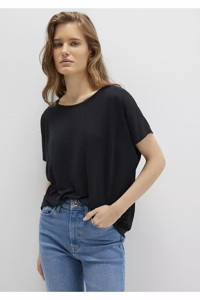 Lux Touch TENCEL TM Модал Черная Базовая Футболка Свободного Кроя / Свободный Удобный Силуэт 