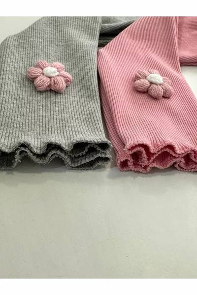 Gestrickter Rippenstoff mit Gänseblümchen-Design für Mädchen, 2-teilig, Baby- und Kinderleggings, Hose, Set, Unterbekleidung