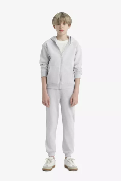 Мальчиковый серый худи-флисовый школьный кардиган